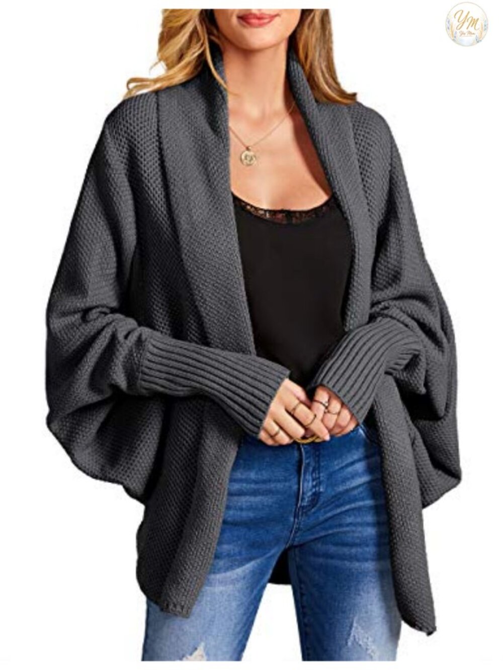 Batwing Cable Knit Oversized Wrap Cardigan Sweater